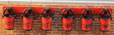 2 x 3 tall fire buckets on wall hanging racks
